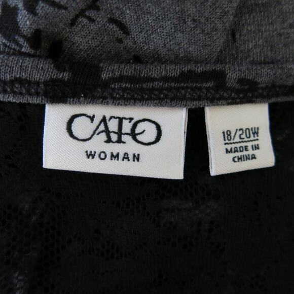 CATO Short Sleeve Top Size 18/20W Plus Lace Envelope Hem Black Gray Casual - Picture 8 of 9